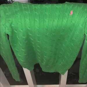 FINAL SALE Green with pink logo polo sweater